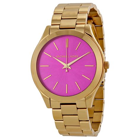 michael kors slim runway gold tone pink dial watch|Michael Kors runway watch silver.